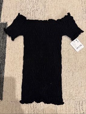 Free People Black Smocked Off-Shoulder Essential Top